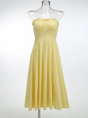 Yellow Strapless  Detachable Crop Corset Midi Dress