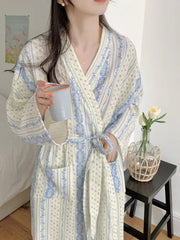 Cartoon Print Kimono Long-Sleeve Robe Nightgown