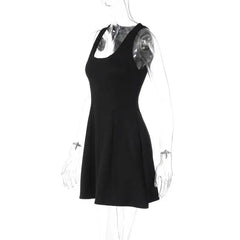 Solid U Neck Sleeveless A-line Mini Dress