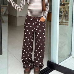 High Waist Wide Leg Polka Dot Denim Pants