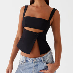 Crop Buttoned Strap Top