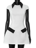 White Contrast Short Sleeve Collar Mini Dress