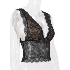 Black Deep V-neck Lace Vest Top
