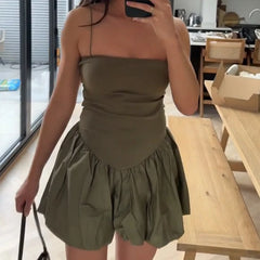 Women's Solid Color A-Line Spaghetti Strap Mini Dress