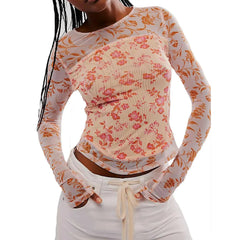 Floral Print Sheer Long Sleeve Top