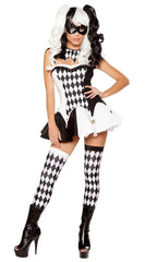 “Women’s jester costume with diamond check pattern mini skirt”