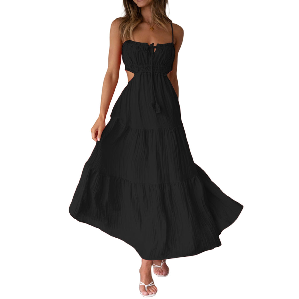 Ruched Tie-Up Strappy Maxi Dress – Free From Label