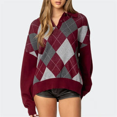 Argyle Button-up Knit Sweater