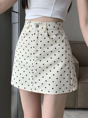 Polka Dots Buttoned Layered Mini Skirt