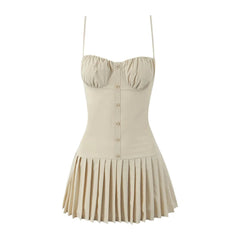 Pleated Buttoned Cami Mini Dress Free From Label