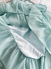Mint Green Chiffon Bow Ruffle Mini Dress