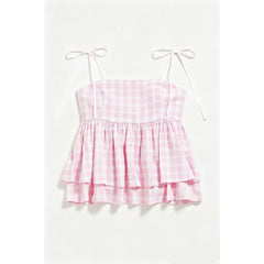 Pink Plaid Spaghetti Strap Babydoll Top