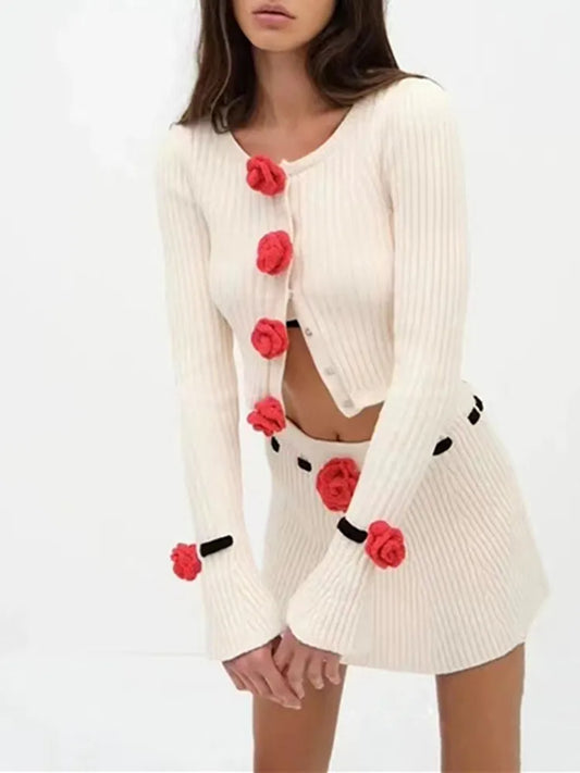 Long Sleeve 3d Flower Cardigan