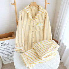 Fuzzy Stripe Button Down Long Sleeve Shirt And Pants Pj Set