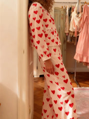 Heart Print Shirt And Pants Sleepwear Set