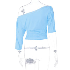 Off- Shoulder Hook Button Slit Sleeve Top