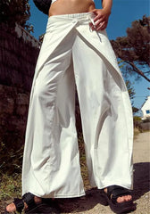 Wrap Front Button Wide Leg Pants
