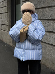 Stripe Stand Collar Zipper Parka Jacket