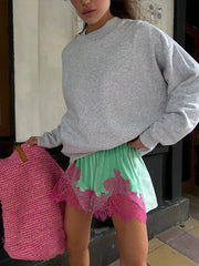 Velvet Lace Trim Shorts