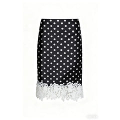 Lace Trimmed Patchwork Satin Midi Skirt