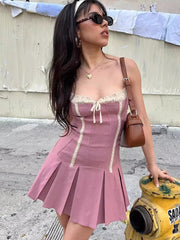Pink Lace Strappy Mini Dress