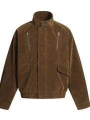 Faux Suede Stand Collar Zipper Jacket