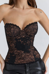 Black Floral Lace Corset Top