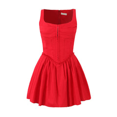 Corset Hook Sleeveless Pleated Mini Dress