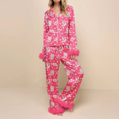 Santa/Christmas Print Shirts Top and Pants Loungewear Set