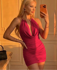 Gold Ring Strap Cowl Neck Mini Dress