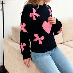 Bow Heart Jacquard Knit Sweater