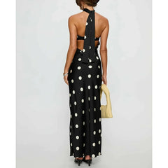 Strapless Dot Print Maxi A-line Dress with Scarf