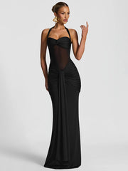 Sheer Patchwork Wrap Tie Up Maxi Dress
