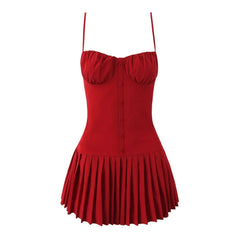 Cami Pleated Buttoned Mini Dress