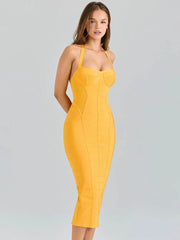 Orange Bandage Halter Midi Dress