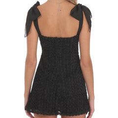 Tie Up Embroidery Black Mini Dress