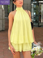Chiffon Frill Halter Mini Dress