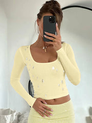 Ribbed Water Drop Long Sleeve T-shirt