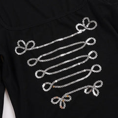 Black Square Neck Rhinestone Desgin Crop Top