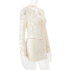 White Lace Sheer Shirt And Mini Skirt Set