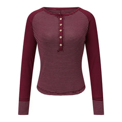 Striped Ribbed Knit Long Sleeve Button Down Top