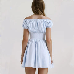 Ruched Corset Puff Sleeve Elastic Square Collar Mini Dress