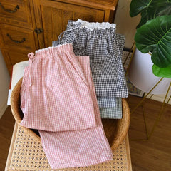 Cotton Plaid Wide Leg Pants