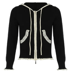 Black Lace Patchwork Hooded Sweatshirt