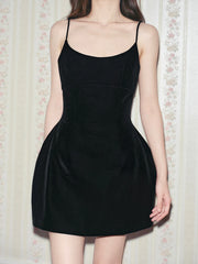 Black Structured Solid Cami Strap Mini Dress