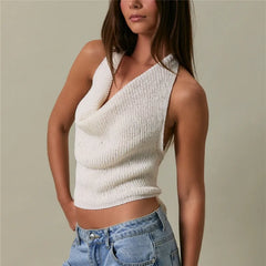 Knit Cowl Neck Backless Tie Up Top