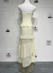 Spaghetti Strap 3D Rose V Neck Ruffle Maxi Dress
