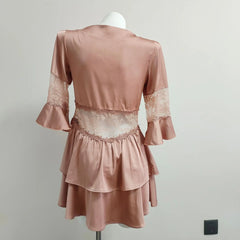 Long Sleeve Lace Mesh Tie Up Top Loungewear