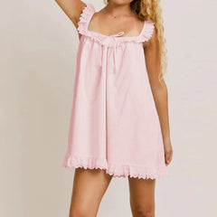 Bow Front Ruffled Trim Mini Dress