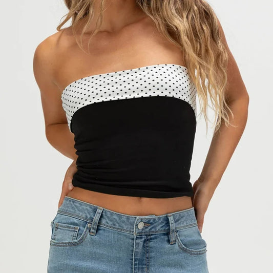Polka Dot/Striped Bandeau Crop Top